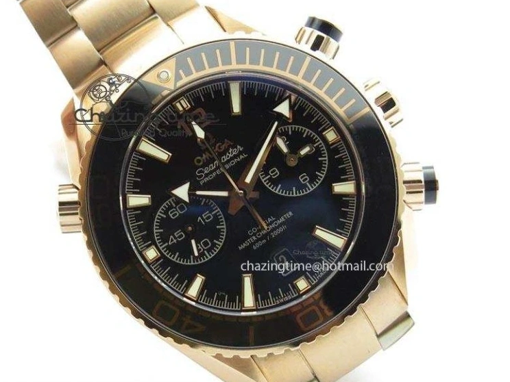 0601 Premium Seamaster Professional Chrono RG Black Ceramic Black Dial On RG Bracelet A 8212